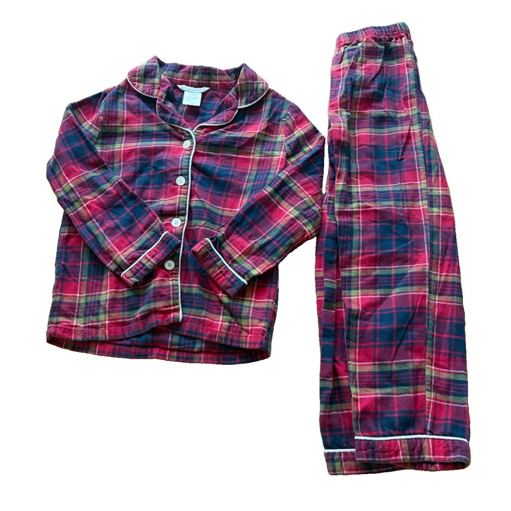 Company Store Flannel Pajamas Set Children's Size 7/8 Red Flannel Holiday Plaid